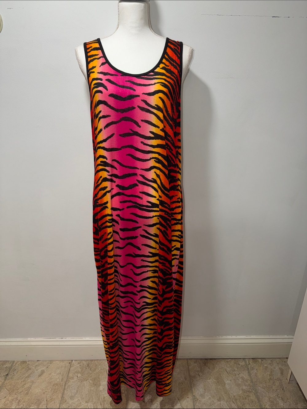 OBJEX‎ Womens Zebra Animal Print Maxi Dress Sleeveless PARTY BRATZ SZ 3X RETRO